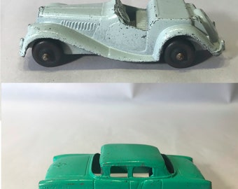 Vintage Tootsietoy Die Cast Metal Cars:  MGTD/MGTF Roadster and Chevrolet, 1950s