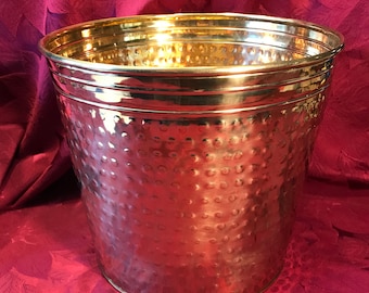 LARGE Vintage Solid Brass Hammered Pattern Planter by Hosley International Trading