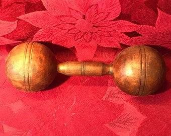 Vintage Solid Turned Wood Dumbbell Exercise Workout Hand Weight - 1 pound