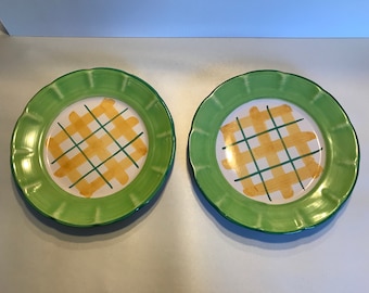Pair Vintage Williams-Sonoma "Country Fair" Dinner Plates Hand Painted Crafted in Italy