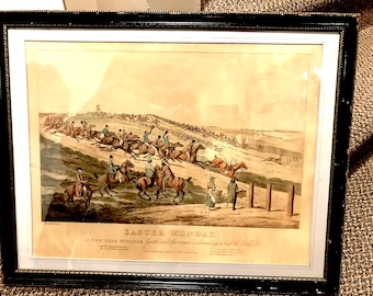 Pair S & J Fuller Original Hand Colored Hunting Scene Engravings Published 1817