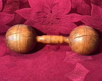 Vintage Solid Turned Wood Dumbbell Exercise Workout Hand Weight - 1 pound