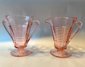Depression Glass Footed Sugar & Creamer Set by Anchor Hocking Glass Co:  "Circle" Pattern , 1930's