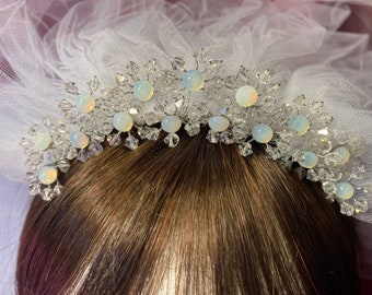 Radiance Bridal Veil White Fire Opal Crystal Tiara by Washington Millinery