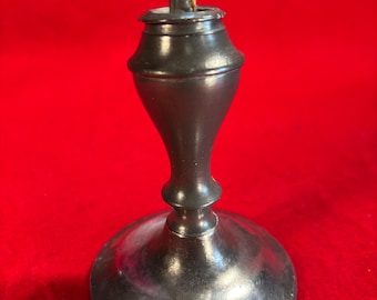 Antique American Pewter Fluid Lamp with Acorn Shaped Font Diminutive 4-1/4" Tall, c. 1820 - 1840