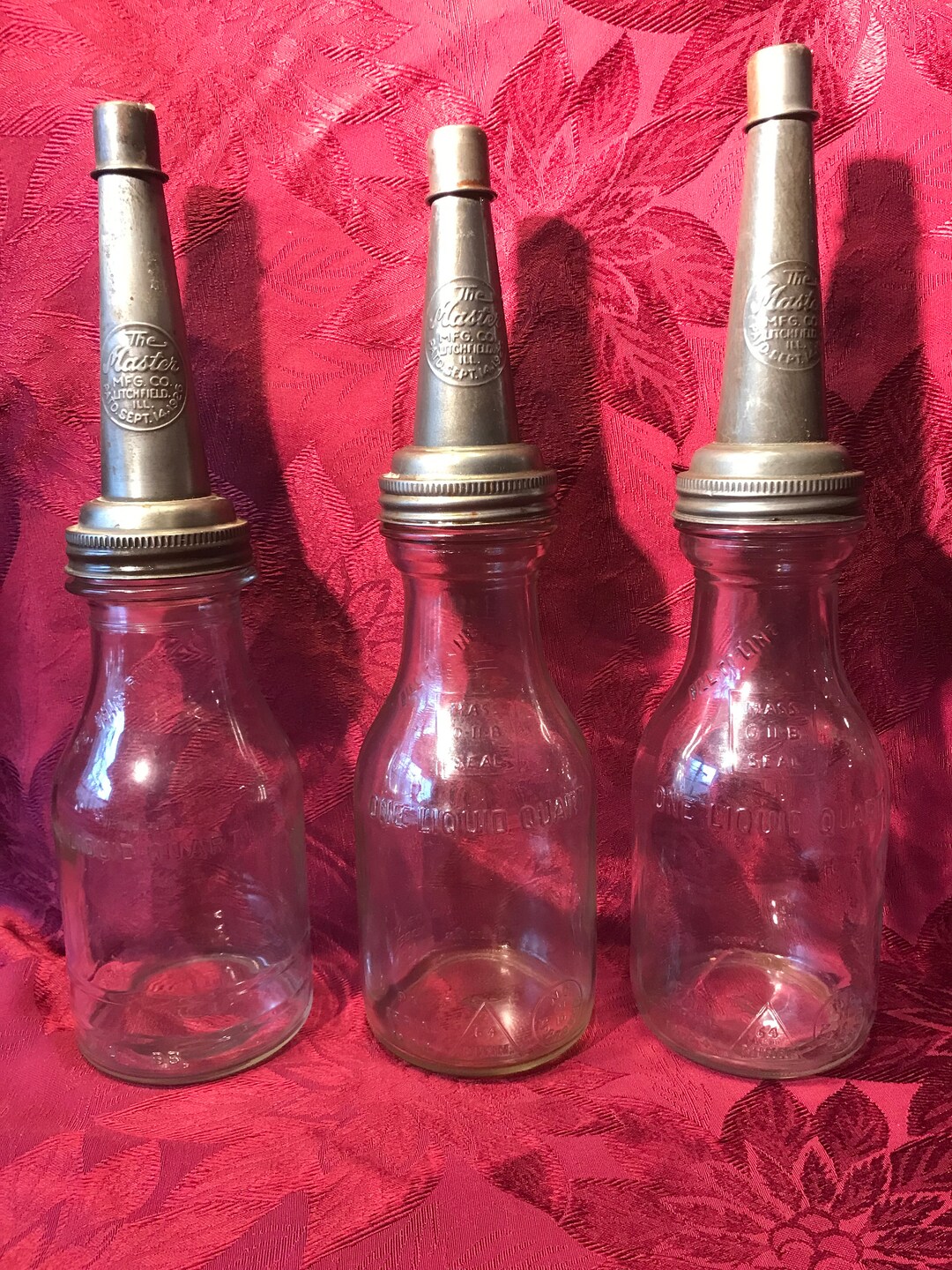 Set of 3 Vintage Glass Oil Bottles With Pour Spouts & Caps Inn Etsy