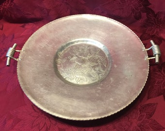 Huge Vintage Federal Silver Company Hammered Aluminum Platter with Applied Handles