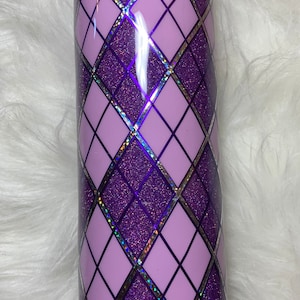 Purple and glitter Argyle tumbler, Custom Tumbler,  bridesmaid gift, Christmas gifts for women, retirement gift