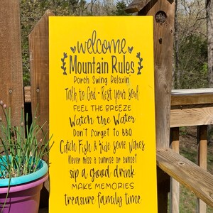 Mountain Rules porch sign, custom color porch sign, Wooden outdoor patio sign