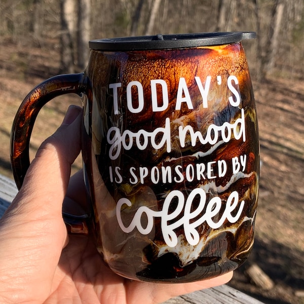 Today’s good mood is sponsored by coffee 14oz cup, coffee and creamer swirled coffee cup, coffee lovers gift, epoxy coffee cup, brown mug