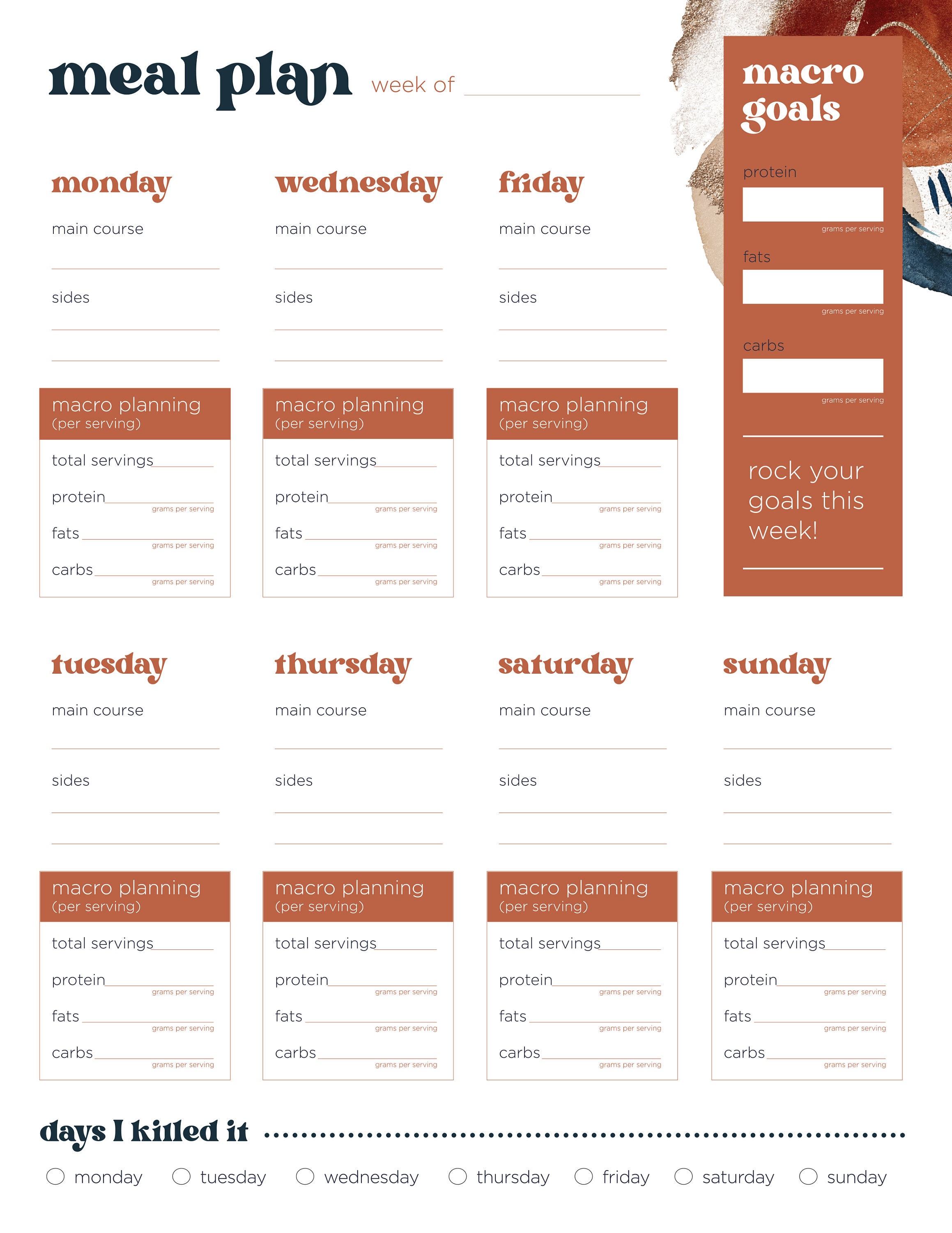 Macro Meal Planner Printable - Etsy