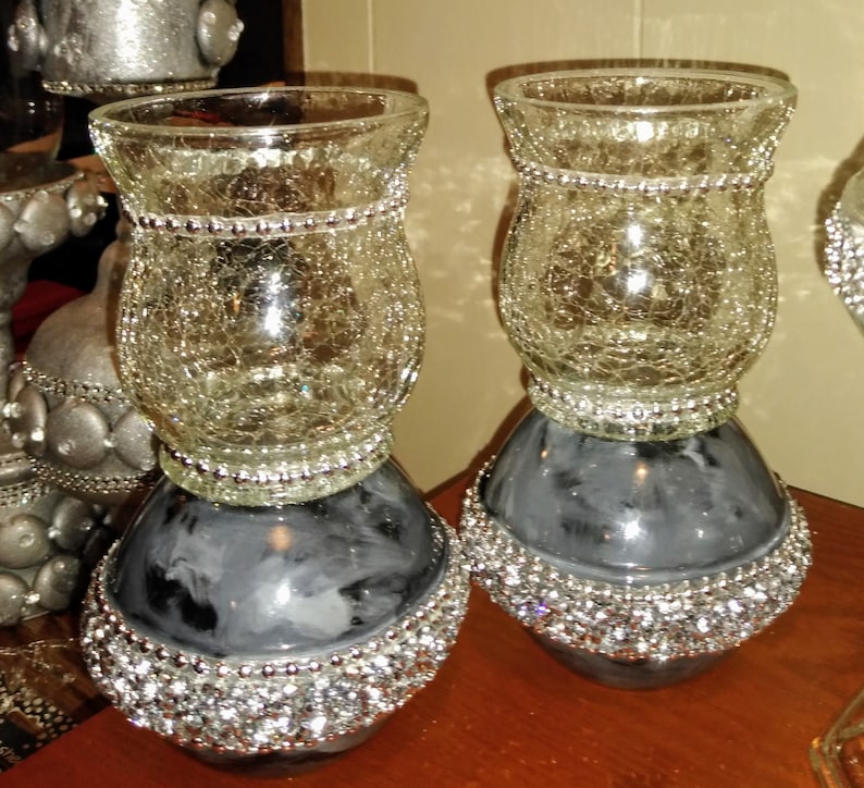 2 Cracked Glass Candle Holders Cracked Glass Decor Wedding Etsy