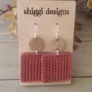 Square sweater pattern earrings