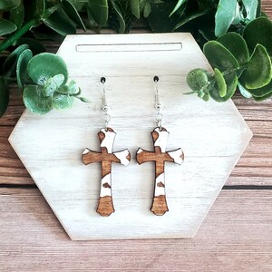 Cross Cow print engraved earrings