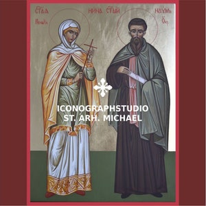 st Nino of Georgia, st Naum of Ohrid hand painted icon, holy Enlighteners, equal to apostles, slav saints, georgian saints, orthodox saints