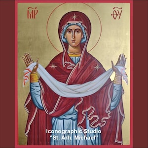 Vergin Mary orthodox icon, Mother of God hand painted icon, Orthodox art, Wedding gift, Protection of the Holy Virgin, Virgin Mary painting