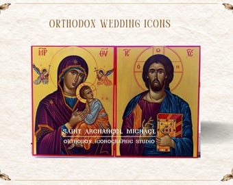 Orthodox Wedding Icons—Christ & Theotokos Marriage Set