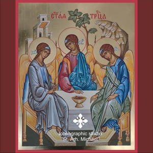 Hand-Painted Rublev&#39;s Trinity Icon: Abraham&#39;s Hospitality, Orthodox Art