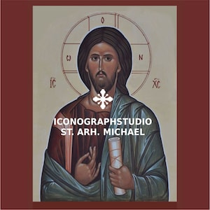 Christ Pantocrator icon,orthodox painted icon,Pantocrator with a Scroll, Jesus Pantocratoe painted icon,Orthodox art,Christ the Teacher icon