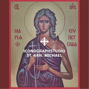 St. Mary of Egypt Hand-Painted Orthodox Icon - Early Christian saints Saint Mother Mary Religious Artwork Icon with golden leaves