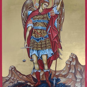 Archangel MICHAEL Hand-painted icon, Archangels byzantine icon, Angel paintings, Orthodox icon, godfather present, baptism gift
