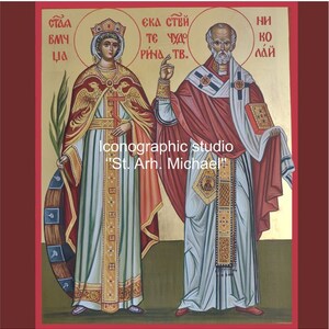 Catherine of Alexandria and St. Nicolas the wonderworker hand painted icon,Holy martyr icon, hagiography,Virgin and martyr Catherine, saints