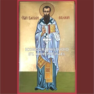 St. Bsail handgemalte Ikone, Basil der große, Basilius Ikone, Basilius von Cäsarea, Basilius, Bischof von Cäsarea, Ikonen der Heiligen Väter, Griechisch-Orthodox