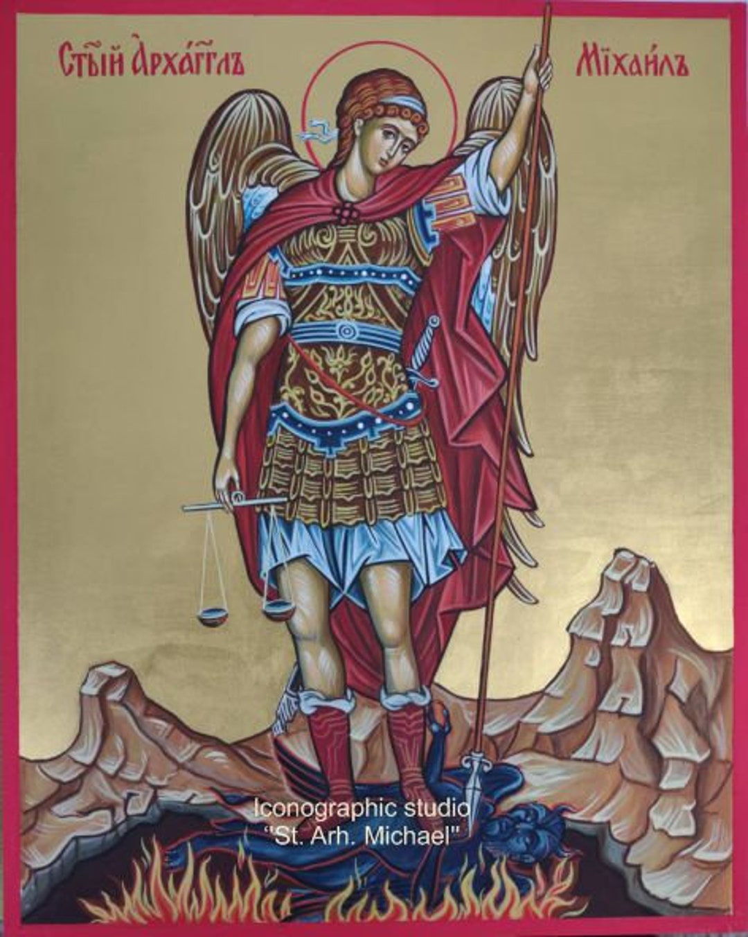 Archangel MICHAEL Handpainted Icon, Archangels Byzantine Icon, Angel