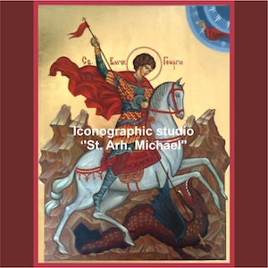 Saint George and Dragon icon, St. George the Trophy-bearer, St. George the Warrior, Orthodox art, st George the Warrior, baptism gift