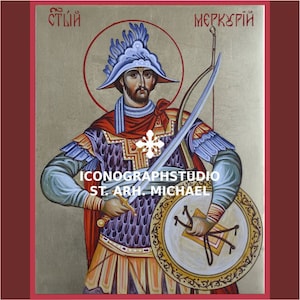 Hand-Painted Saint Mercurius Icon: Byzantine Style, Orthodox Art