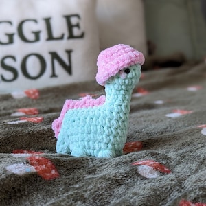 Y2K Dinosaur Plush - Removable Bucket Hat - Super Soft Cute Crochet Amigurumi - Cuddly Toy Stuffed Animal