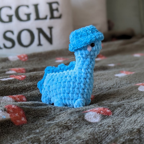 Blue Dinosaur Plush - Removable Bucket Hat - Super Soft Cute Crochet Amigurumi - Cuddly Toy Stuffed Animal