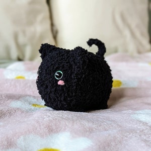 Fluffy Chubby Black Void Cat Plush - Super Soft Cute Crochet Amigurumi - Cuddly Toy Stuffed Animal