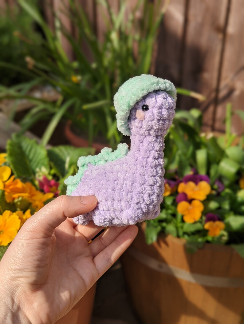 Purple Dinosaur Plush with Bucket Hat - Super Soft Cute Crochet Amigurumi - Cuddly Toy Stuffed Animal 