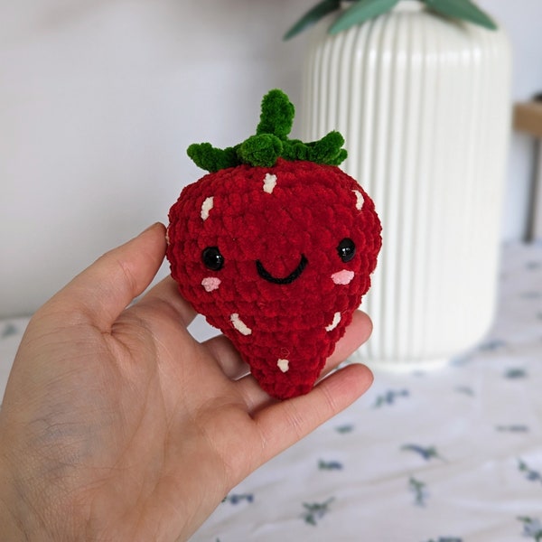 Strawberry Plush - Super Soft Cute Crochet Amigurumi - Cuddly Toy Stuffed Animal