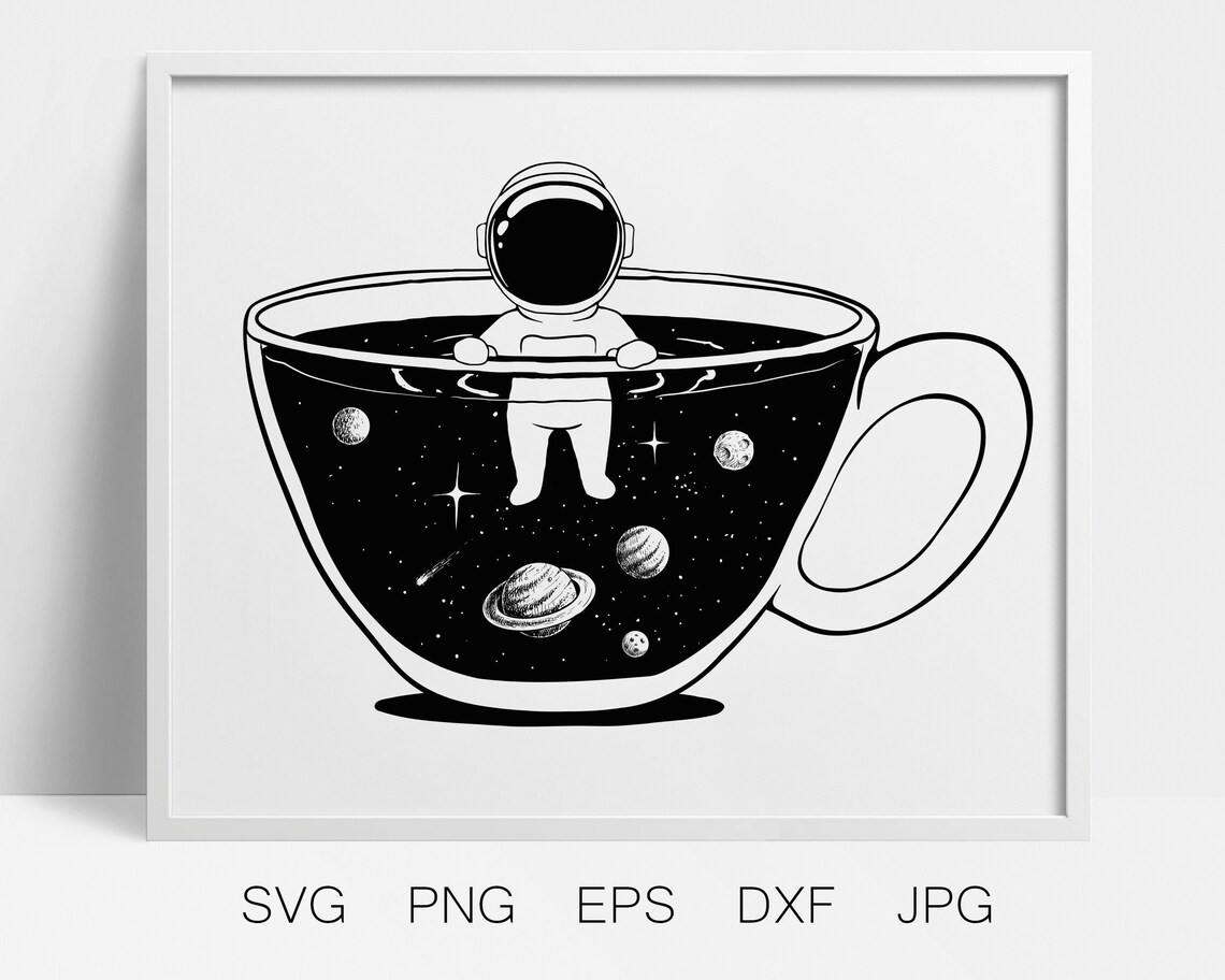 Astronaut in Space Clipart Svg Cute Spaceman Cut File Cup of - Etsy
