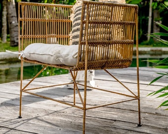 STUHL RATTAN – Moderner Clubsessel aus Rattan, Lounge-Balkon, Wintergarten, Terrasse, Möbel im Boho-Stil, natürlicher Wohndekor-Sitz