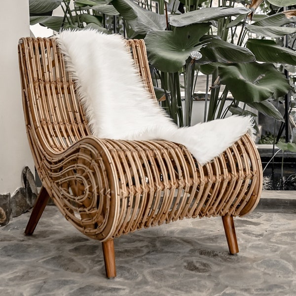 WICKER LOUNGE CHAIR Kaba - meubles en rotin, chaise longue en rotin, siège de salon, meubles naturels, meubles de maison boho, siège esthétique