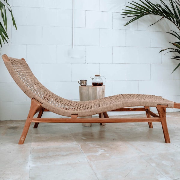 TEAK WOOD sunbed - modern design ,tanning seat, outdoor seat, boho chair, lounge chair, poolside chair, rattan furniture.