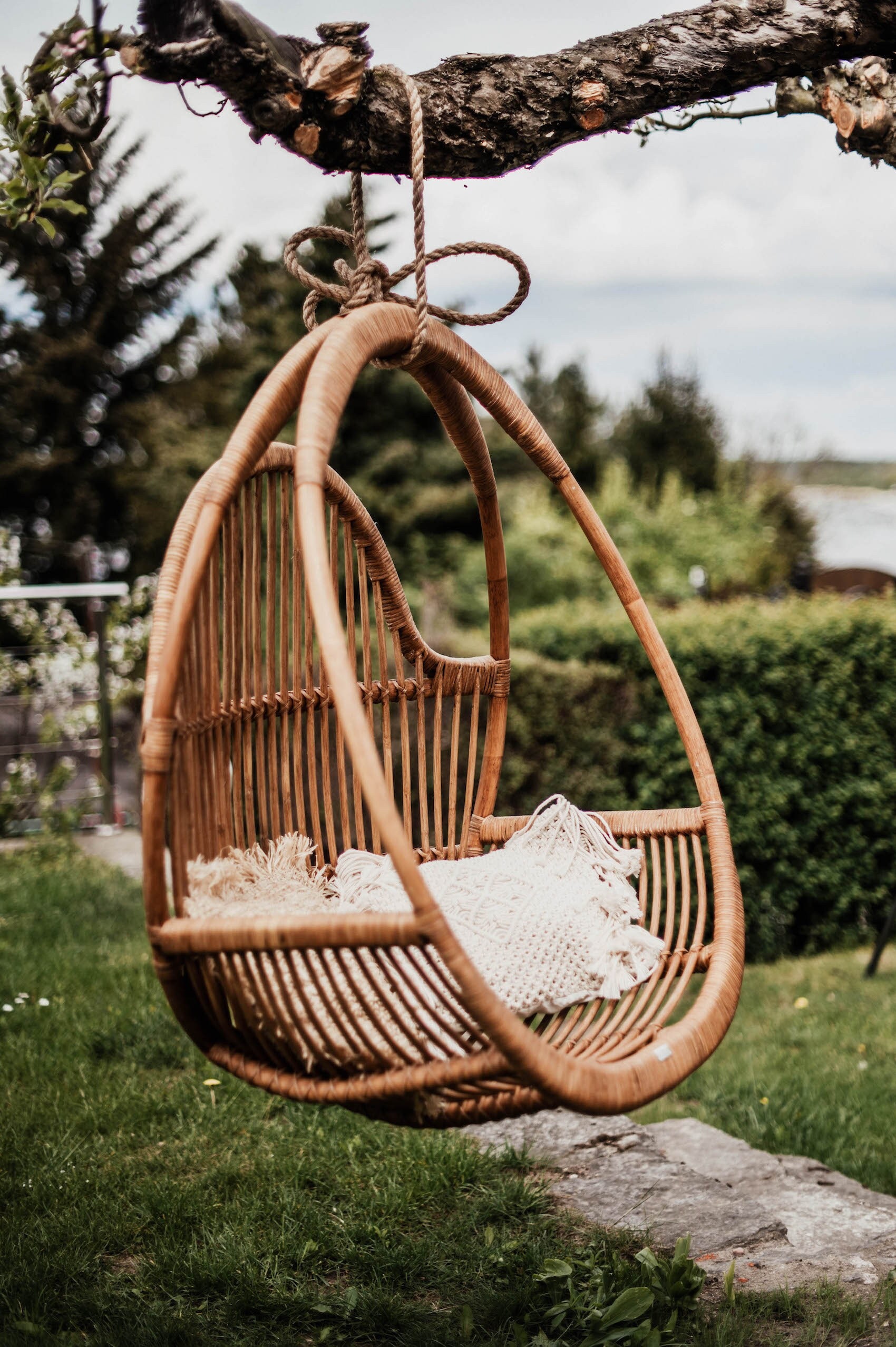 Kyle Outdoor Wicker Hanging Basket Chair with Water Resistant Cushions