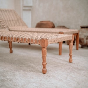 Pamela teak deckchair - sun lounger, boho armchair, handmade, pool lounger, garden lounger, wickerwork, wheels