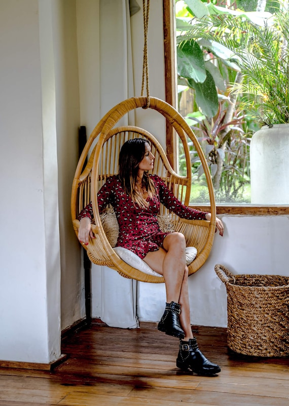 RATTAN SWING HANGING Chair Henry Rattan Chair Lounge Chair Etsy