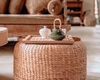 PUFF - coffee table for indoor, water hyacinth furniture, indoor decor, handmade, eco