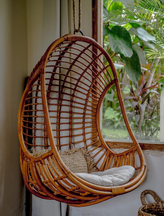 RATTAN  HANGING CHAIR Natural Hugo- rattan hanging chair, indoor chair, natural furniture, boho, aesthetic decor,home decor