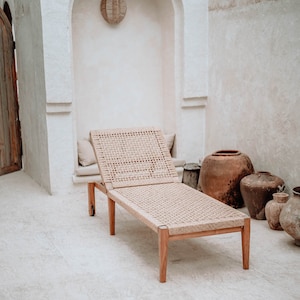 LOUNGE-SONNENLIEGENSTUHL Teakholz Lunan - Liegestuhl-Bräunungssitz, Boho-Stuhl, handgefertigt, Poolstuhl, Rasenstuhl, Liegestuhl, innen