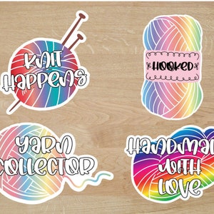 Knitting Stickers, Yarn Stickers, Knitting Needles, Knit Stickers, Valentine&#39;s, Yarn Ball, Vinyl Sticker, Laptop Sticker, Flask Sticker