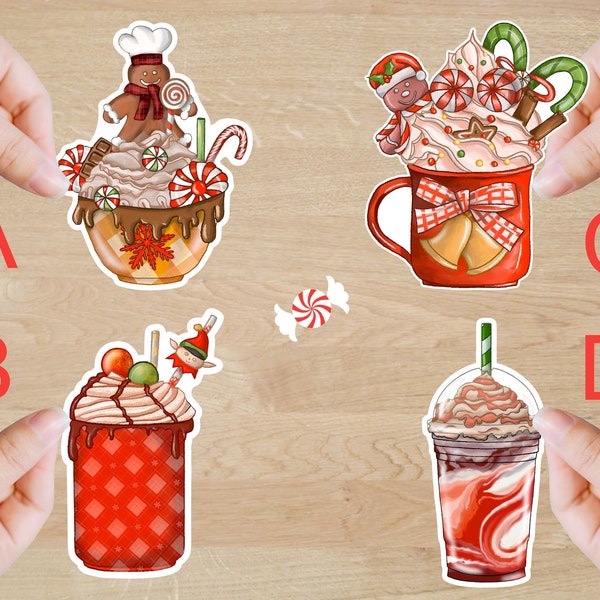 Christmas Vinyl Stickers, Magnets, Holiday Stickers, Gifts for Mom, For Coffee Lover, For Her, For Teacher, For Hostess, Christmas Coffee