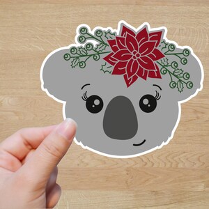 Christmas Koala, Poinsettia, Sticker, Greeting Card, Water Bottle, Car, Gift For Friend, Stocking Stuffer, Scrapbook, Koala, Gift for, Bear