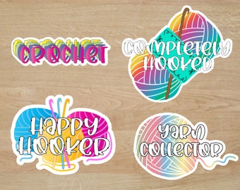 Crochet Stickers, Yarn Stickers, Crochet Hook, Crochet Stitches, Yarn Ball, Knitting, Vinyl Sticker, Laptop, Magnet, Stocking Stuffer