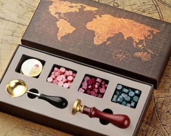 Sealing Wax Stamps Gift Box, Wax Seals Gift Box, Vintage Design Sealing Wax Kit, Bujo Stationery, Wax Stamps Melting Kit, Wax Melting Spoon